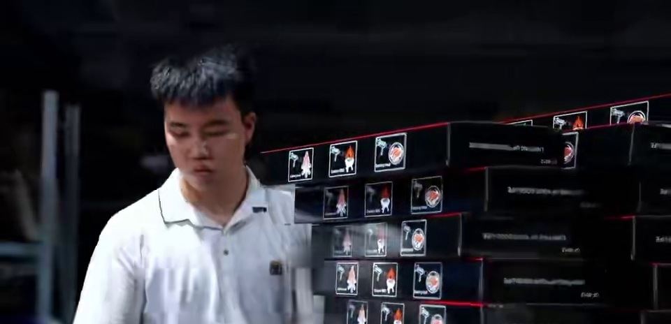 Packed torch cartons staged in the Zhentanzhe warehouse