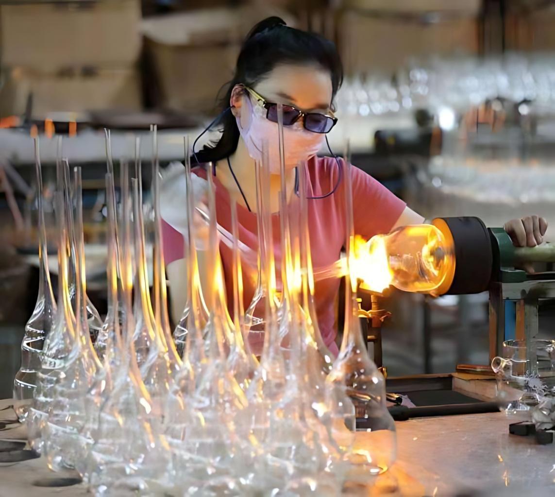 Benchtop gas torch used for lab glass work
